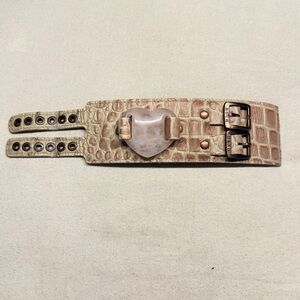 ROCK BANDS Rose Quartz - The “Love Stone” - Crocodile Patterned Leather Bracelet